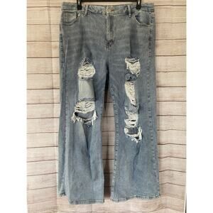 Rue21 Plus Womens Destroyed Wide Leg Ripped Jeans Size 22